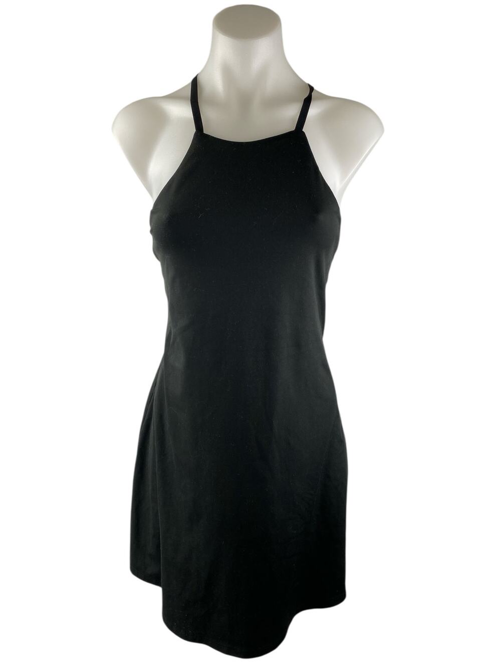 Madewell Black Sleeveless Halter Crossback Cami Camisole Mini Bodycon Dress Sz S